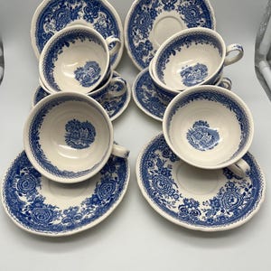 Vintage Villeroy & Boch Burgenland Blue and White Tea/Coffee Set - Set of 6 Cups and Saucers