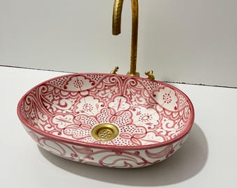 Ceramic Washbasin Pink Washbasin-Moroccan Washbasin Moroccan Washbasins Unique Bathroom-Decorativ-Handmade Washbasins-Free Gift Included