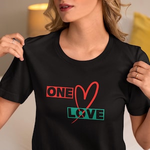 One Love T-Shirt Heart Graphic Tee Retro Love Shirt Rasta Reggae Shirt Trendy Streetwear Gift Unisex Birthday Fesstival Party Valentine&#39;s