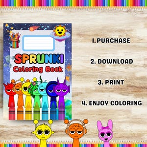 Peut inclure: Un livre de coloriage "Sprunki" pour enfants avec une couverture sur le th&egrave;me de l'espace. La couverture pr&eacute;sente des personnages de dessins anim&eacute;s et un soleil souriant dans un vaisseau spatial. Instructions: 1. Acheter, 2. T&eacute;l&eacute;charger, 3. Imprimer, 4. Colorier.