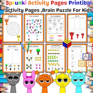 Sprunki Kids Activity 8 pages | 8 Pages Coloring, Mazes, Puzzles & Worksheets | Fun Educational Printable PDF for Kids, Instant Dowload