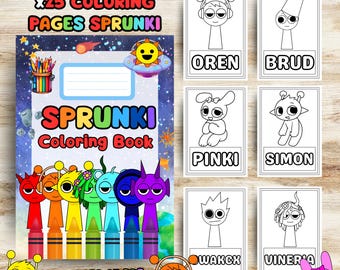 25 Sprunki Characters Printable Coloring Pages A4 Coloring Book Kids ,25 Printable Coloring Pages Digital Kids Activity Instant Download