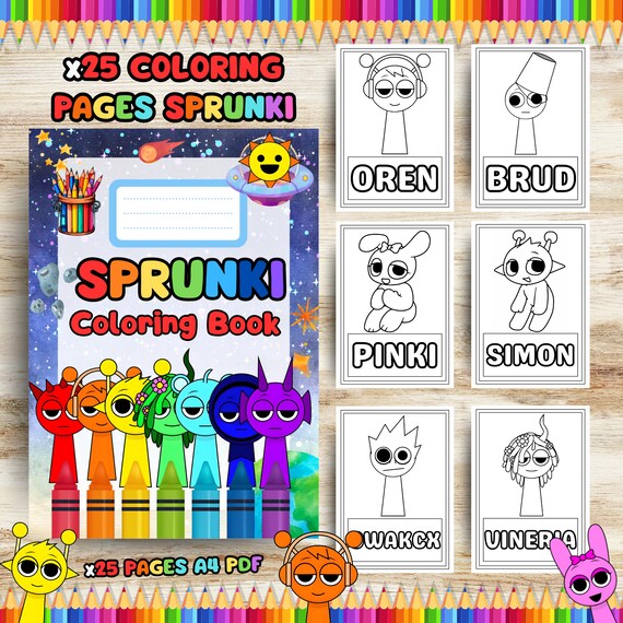 25 Sprunki Characters Printable Coloring Pages A4 Coloring Book Kids ,25 Printable Coloring Pages Digital Kids Activity Instant Download