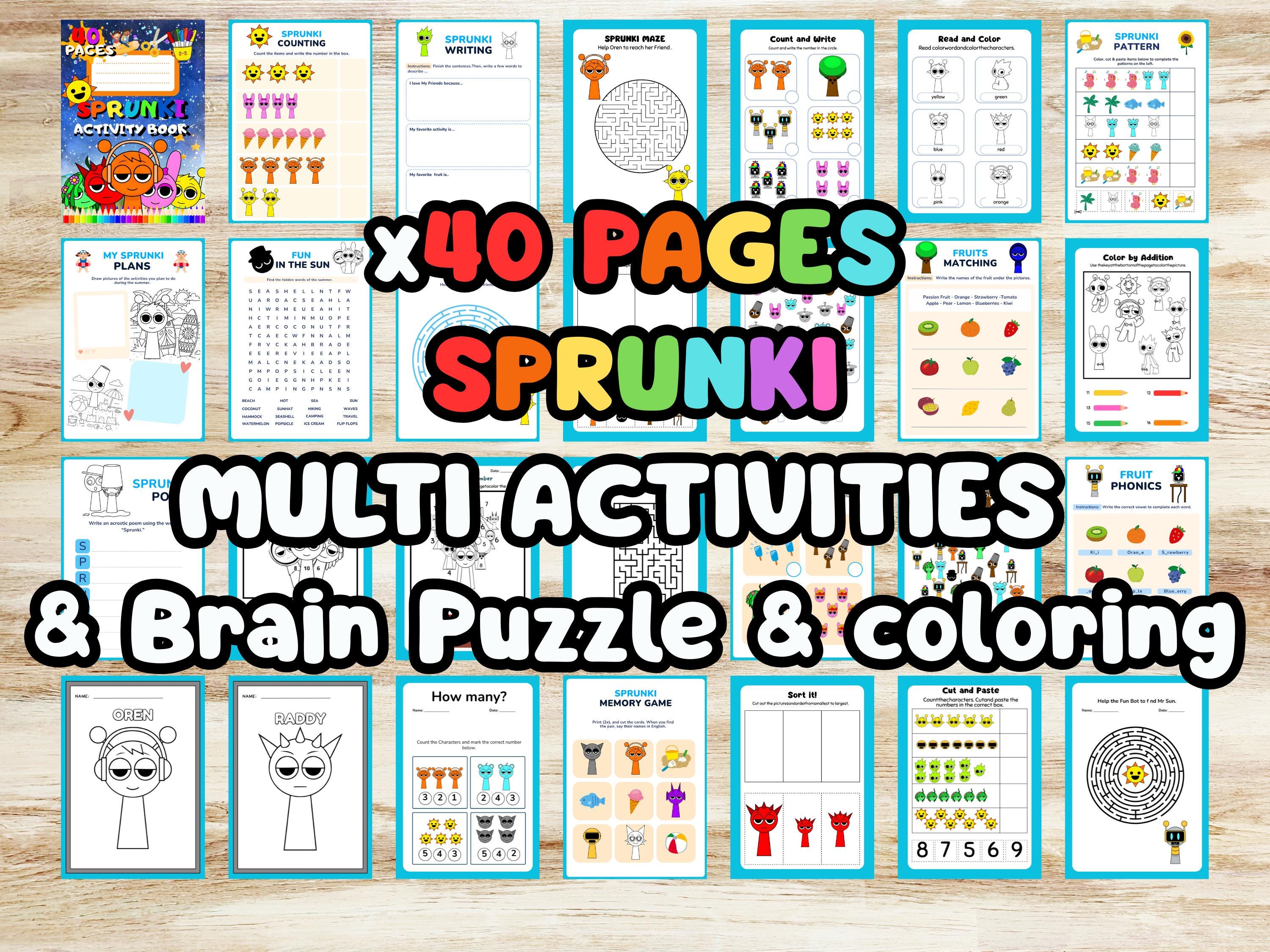 Sprunki Math Activity Page Sprunki Kids Activity Book | 40 Pages Coloring, Mazes, Puzzles ...