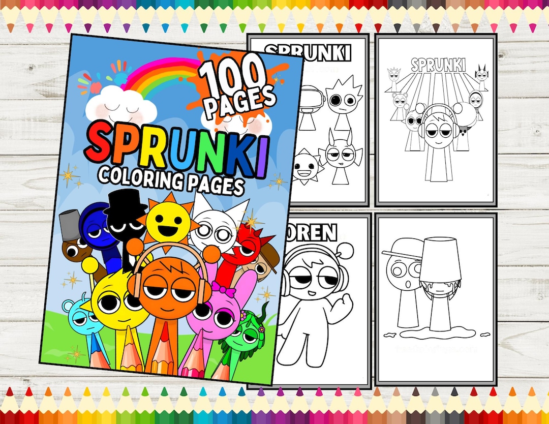 100 Sprunki Characters Printable Coloring Pages A4 Coloring Book Kids ...