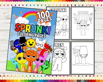 100 páginas para colorear imprimibles de personajes de Sprunki (A4), libro para colorear para niños. 100 páginas para colorear imprimibles, actividad digital para niños, descarga instantánea.