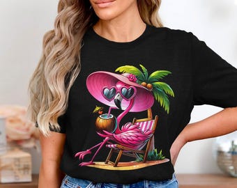 Pink Flamingo Beach Vacation Shirt Design PNG, Summer Tropical Flamingo Clipart, Cute Pool Party Tee, Sunglasses Flamingo Sublimatio
