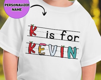 Camiseta infantil personalizada con nombre y alfabeto: atuendo para la vuelta al cole