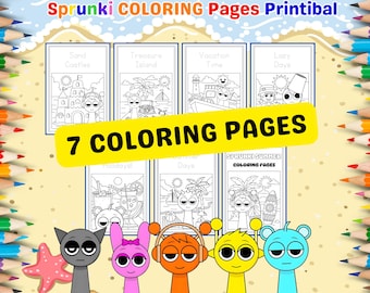 Sprunki Summer 7 Coloring Pages PDF, Coloring Book Kids Printable, Coloring Pages For Summer All My Sprunki Characters Bundle