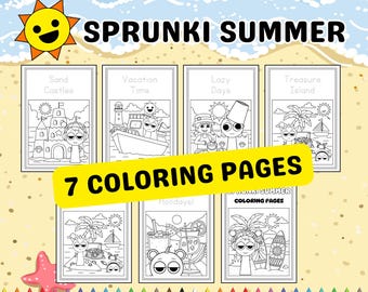 Sprunki Summer 7 Coloring Pages PDF, Coloring Book Kids Printable, Coloring Pages For Summer All My Sprunki Characters Bundle