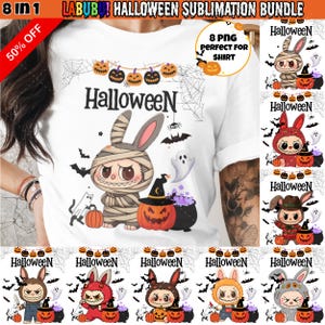 Labubu Halloween Sublimation Bundle 8 PNG - Cute Labubu Halloween Shirt Designs - Spooky Labubu Clipart for Shirt - Trendy Dolls Halloween