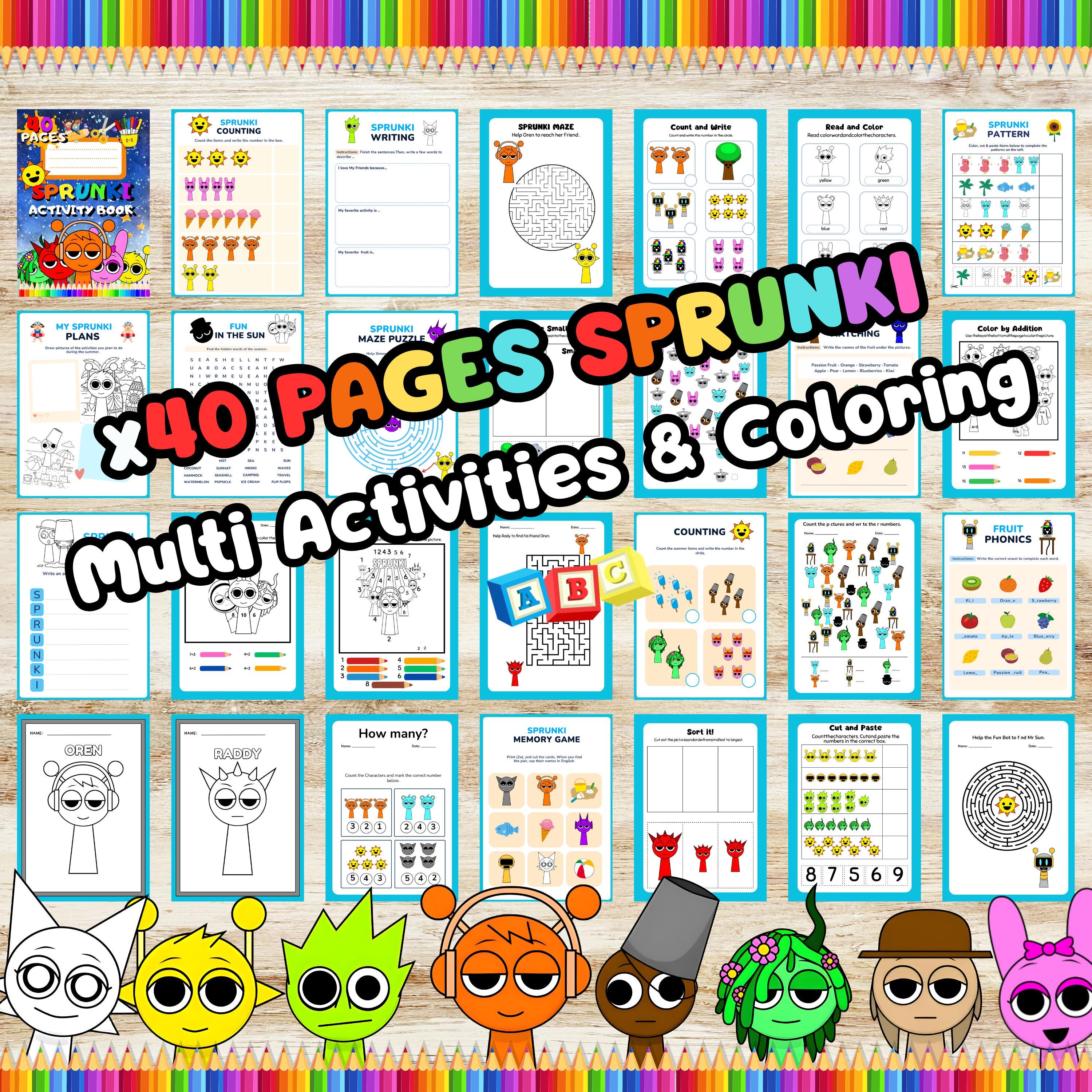 Sprunki Kids Activity Book | 40 Pages Coloring, Mazes, Puzzles ...