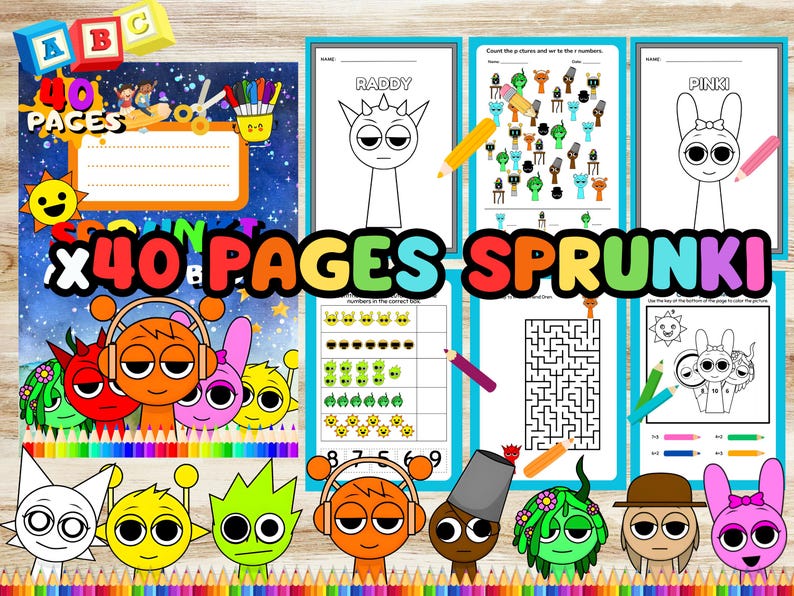 Sprunki Kids Activity Book | 40 Pages Coloring, Mazes, Puzzles ...