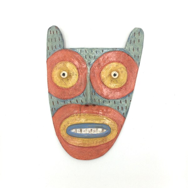 Flathead Wall piece- big stare cat pink/blue