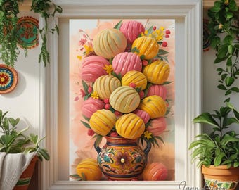 Stampa Conchas messicana: arte da cucina colorata Pan Dulce (download digitale)