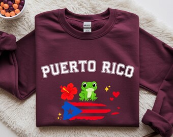 Puerto Rico Sweatshirt: Coquí Frog & Flag - Boricua Pride