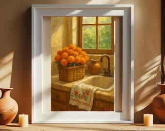 Marigold Kitchen Art Print: Latina Rustic Día de Muertos Decor (Digital Download)