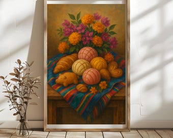 Grafika kuchenna Pan Dulce: Meksykańskie nagietki, sztuka muszli (pobranie cyfrowe)