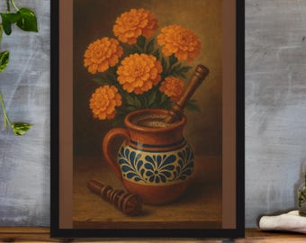 Marigold Art Print: Día de Muertos Kitchen Decor (Digital Download)