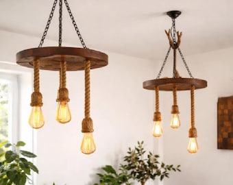 Set of 2 Handmade Special Design Rustic Wooden Chandelier