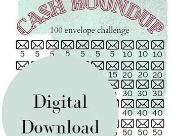 Cash Roundup 100 envelope savings challenge digital download pdf - no singles, save over 5,000! euro, canadian, etc