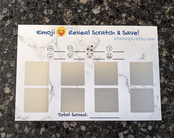 Low Income Scratch Off Variable Savings Challenge Emoji Reveal Scratch and Save Card