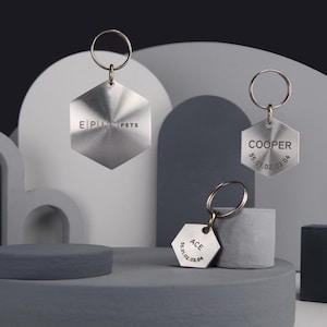 High-quality elegant pet tag - Aluminium Silver - Unique design - dog tag - cat name tag - custom name tag - personalized pet tag - Sun