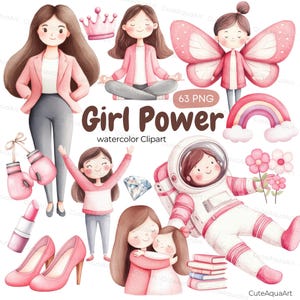 Girl Power Aquarell Clipart, Mädchen printable, starke Frau png, feministische Kunst, Girl Empowerment, grl pwr, Planer Sticker