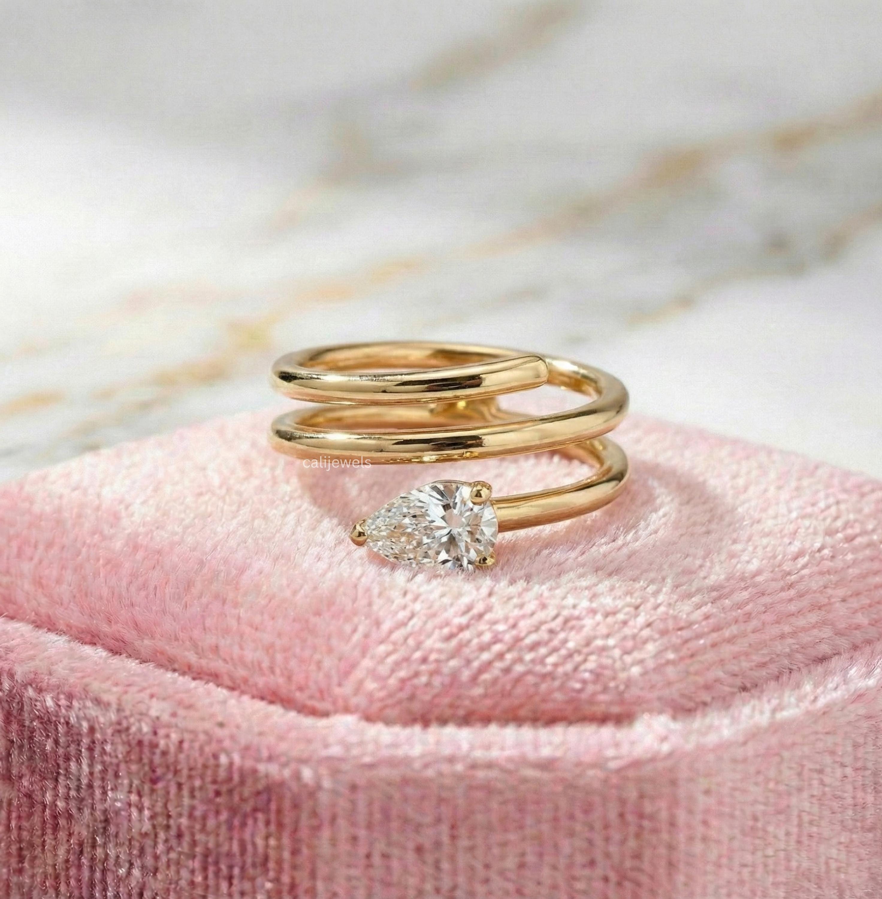 Modern Open Wrap Pear Cut Lab-grown Diamond Ring, Minimal Spiral Ring ...