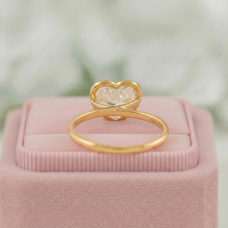 Heart Cut Lab Grown Diamond Bezel Set Solitaire Ring 14K Gold, Eco ...