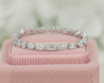 Pulsera de tenis con diamantes cultivados en laboratorio de múltiples formas, joyería nupcial de oro de 14 quilates, regalo de boda con diamantes de talla elegante para ella, aniversario, joyería fina