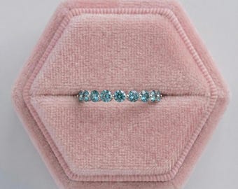 3.00 MM Vivid Blue Round Cut Lab Diamond Ring, Prong Set CVD Diamond Ring For Wedding Gift, Round Diamond Anniversary Ring For Women