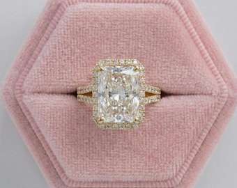 Strahlend geschnittener Diamantring, konfliktfreier Hal Diamondo mit Akzentring, 14K Weißgoldring, Verlobungsring für sie