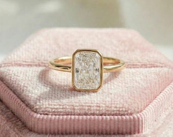 Radiant Cut Lab Grown Diamond Solitaire Bezel Set Ring, CVD Diamond Ring For Wedding Gift, Eco Friendly Diamond Engagement Ring For Her
