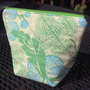 Padded quilted pouch - teal and green floral