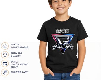 Personalised Gladiators Kids T-Shirt | Custom Name | Gladiators | Unisex |5* Reviewed