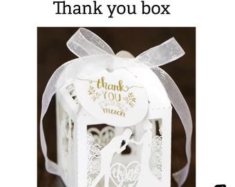 10 cajas para recuerdos de boda con etiqueta de agradecimiento y cinta. Caja blanca para bodas. Regalo de boda.