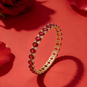 Ruby CZ-armband – 14 kt goudkleur – 60 x 8 mm – luxe serie rode stenen sieraden voor dames