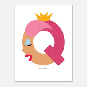Poster "Q sta per Regina" • Arte murale illustrata dell'alfabeto per bambini • Decorazioni per la cameretta dei bambini • Stampa educativa per camerette dei più piccoli e spazi Montessori