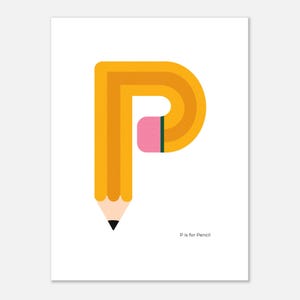 P wie Bleistift Poster • Illustrierte ABC Wandkunst für Kinder • Kinderzimmerdeko • Lerndruck für Kleinkindzimmer & Montessori-Räume