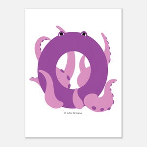 Poster "O sta per polpo" • Arte murale illustrata ABC per bambini • Decorazioni per la cameretta dei bambini • Stampa educativa per camerette dei più piccoli e spazi Montessori
