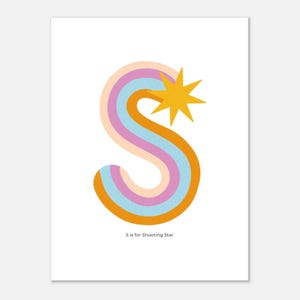 S wie Shooting Star Poster • Illustrierte ABC Wandkunst für Kinder • Kinderzimmerdeko • Lerndruck für Kleinkinderzimmer & Montessori-Räume