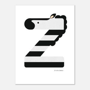 Z wie Zebra Poster • Illustrierte ABC Wandkunst für Kinder • Kinderzimmerdeko • Lerndruck für Kleinkindzimmer & Montessori-Räume