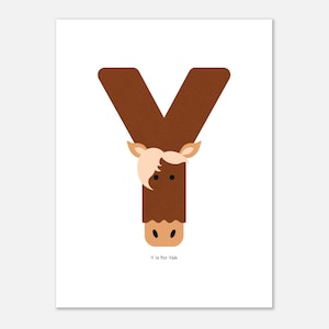 Y wie Yak Poster • Illustrierte ABC Wandkunst für Kinder • Kinderzimmerdeko • Lerndruck für Kleinkindzimmer & Montessori-Räume