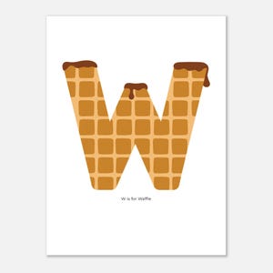 Poster "W come Waffle" • Arte murale illustrata dell'alfabeto per bambini • Decorazioni per la cameretta dei bambini • Stampa educativa per camerette dei più piccoli e spazi Montessori