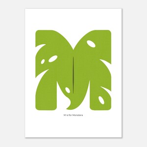 M wie Monstera Poster • Illustrierte ABC Wandkunst für Kinder • Kinderzimmerdeko • Lerndruck für Kleinkindzimmer & Montessori-Räume