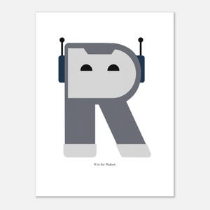 R is for Robot Poster • Illustrated ABC Wall Art for Kids • Nursery Decor • Educational Print for Toddler Rooms & Montessori Spaces