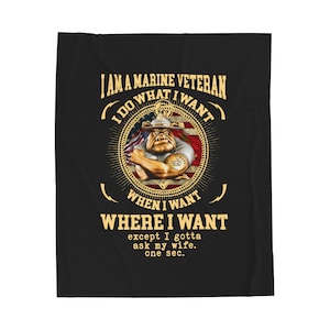 Marine Veteran Velveteen Plush Blanket: Military Decor Throw