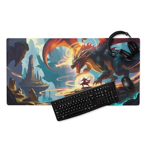 Magic Game Dragon Duel – Mythic Mage Showdown-bureaumat, 36×18 of 18×16, gestikte randen en antislipbasis