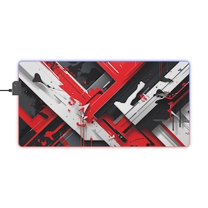 Tokyo Style Red & White Abstract Gaming Mouse XXL Pad - Large Extended Desk Mat with Modern Paint Splatter Design for Gamers and Office